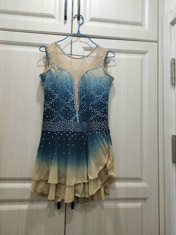 Details about   Blue Ice Figure Skating Dresses Custom Competition Skating Dress Girls dyeing 