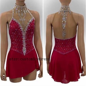 Red Figure Skating Dress Custom  Girls  Beaded Women Competition Ice Skating Dresses