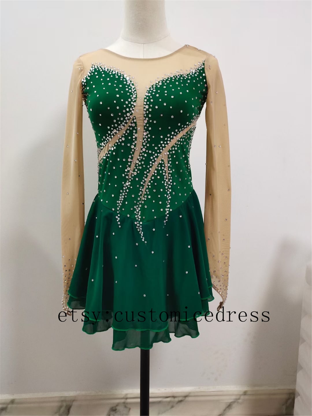 Green Ice Skating Dresses Adult Girls Competition Ice Skating Dresses
