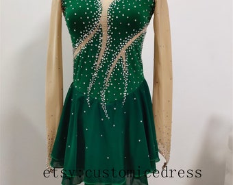 Green Ice Skating Dresses Adult Girls Competition Ice Skating Dresses Custom Women