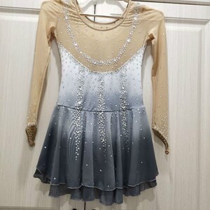 Grey Figure Skating Dress White Custom Girls Ice Skating Dresses Women Beaded Customize Competition Ice Skating Clothing Crystals image 2