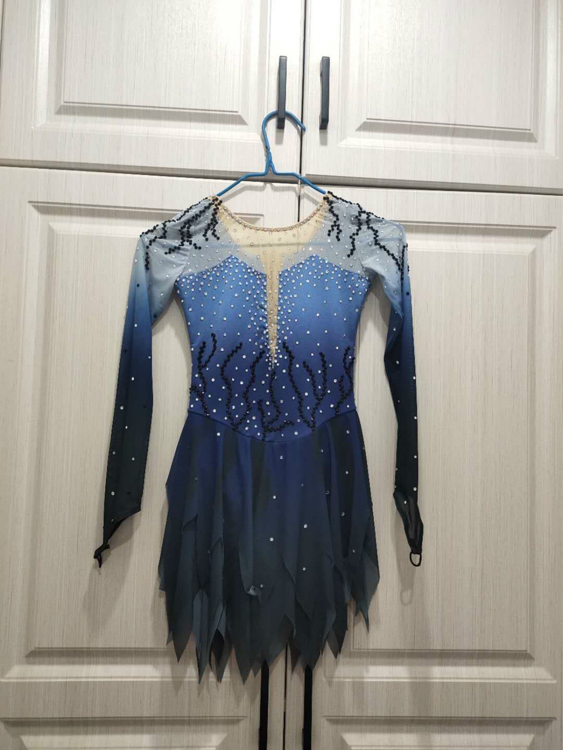 Competition Figure Skating Dress Adult Blue Beaded Women Ice Etsy