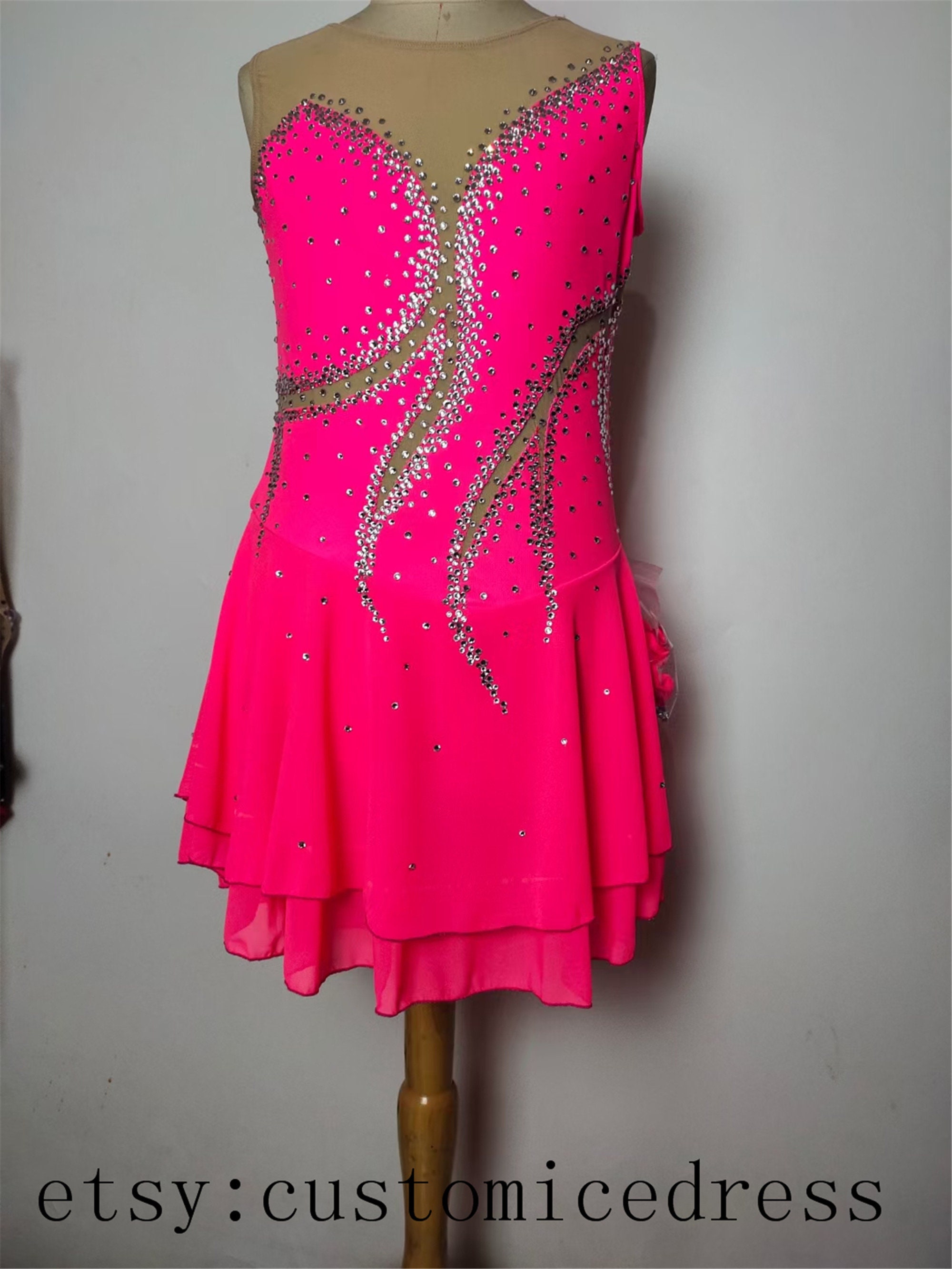 Pink Red Ice Skating Dresses Girls Competition Ice Skating Dresses Custom Women Beaded