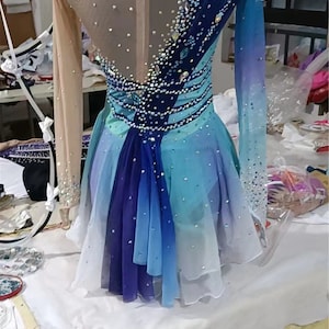 Blue Women Competition Ice Skating Dress for Girls Custom Figure 