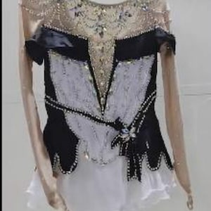 White Black Ice Skating Dresses Custom  Girls  Customize  Women Competition Figure Skating Dress High Stretch Fabric