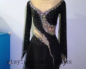 Ice Dance Dresses Custom  Girls  Beaded Custom Women Competition Ice Skating Dance Dress Black