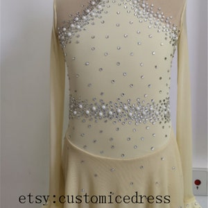 Light Yellow Ice Skating Dresses for Girls Figure Skating Competion Dress for Kids Custom