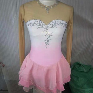 Pink Figure Skating Dresses for Kids Custom Ice Skating Dresses Children Crystal Long Sleeves