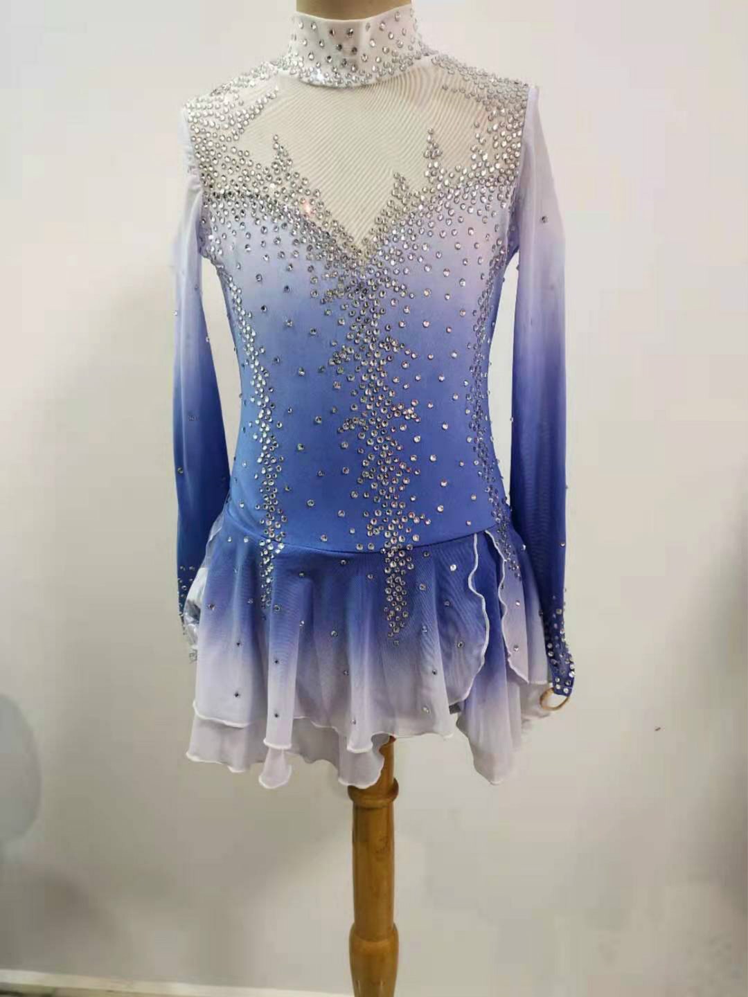 Custom Ice Skating Dresses Blue Whice Ice Dance Dress Competition