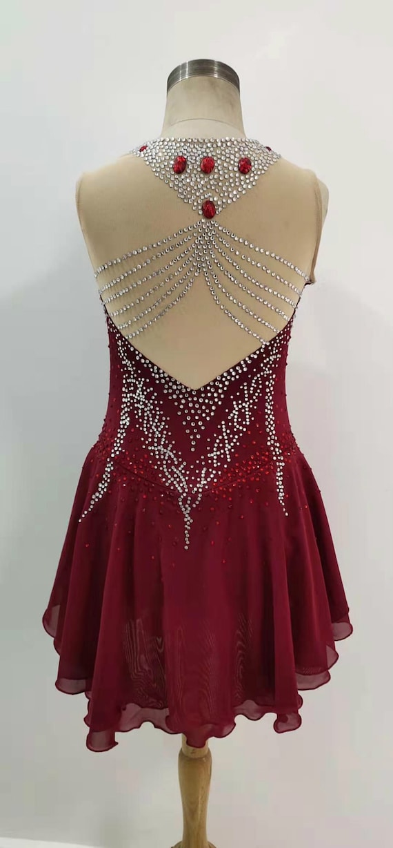 burgundy skating dress Figure Skating Dress, Sports Dress, Sports Dress, Burgundy Dress, Figure Skating
