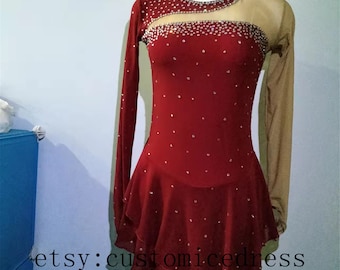 Ice Skating Clothes Wine Red Girls Figure Skating Dress Coustom