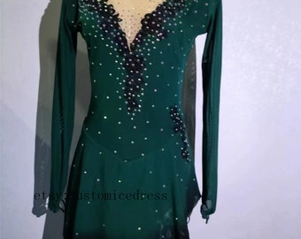 Green Ice Skating Dress for Girls Custom Figure Skating Dresses Kids
