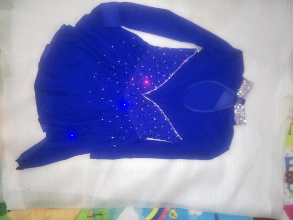 Vestito Da Pattinaggio Artistico Blu Con Perline - Maniche Lunghe E Senza Schienale - Foto 7
