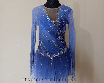 Blue Ice Skating Dresses for Girls Custom Figure Skating Dress for Competition