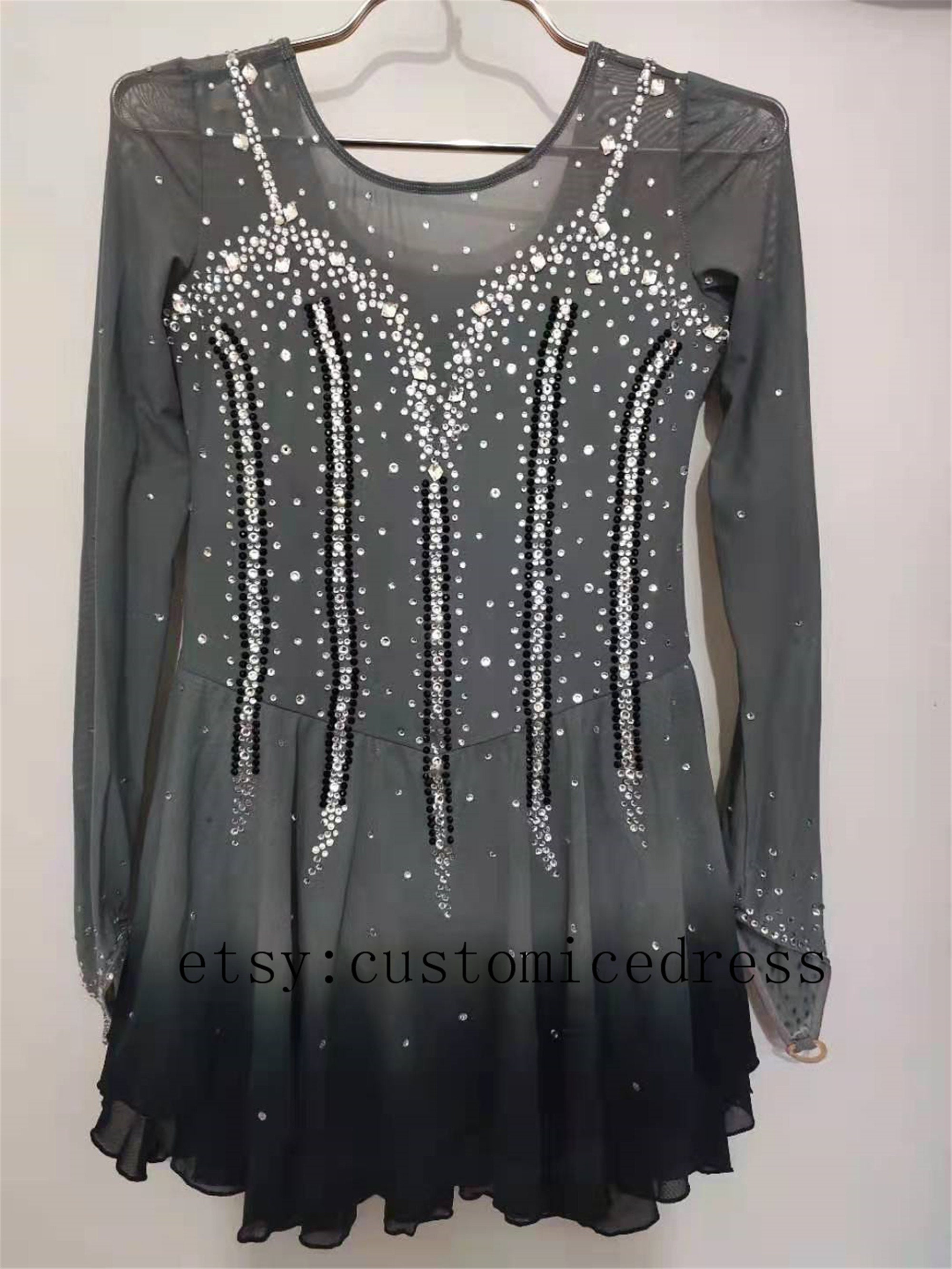 Grey Ice Dance Dresses Custom Girls Beaded Custom Women Competition Ice  Skating Dress - Etsy