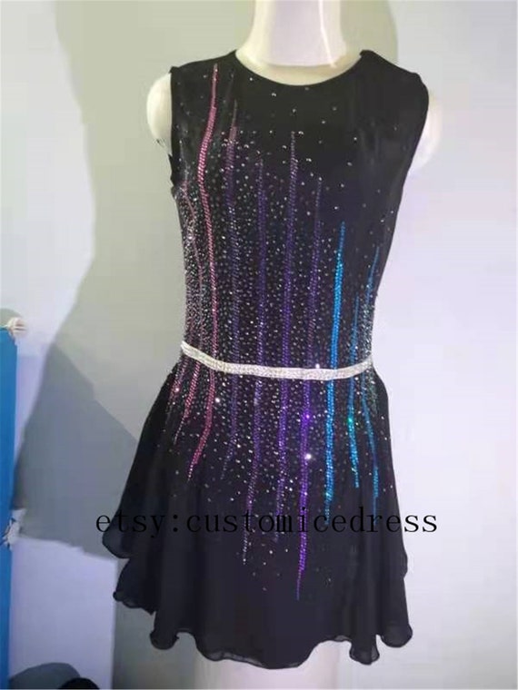 Black Ice Skating Dress Women Competiiton Figure Skating Dress Etsy