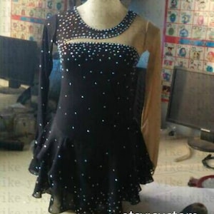 Black Ice Skating Dresses Custom  Girls  Beaded Customize  Women Competition Ice Skating Dresses Spandex High Stretch Fabric