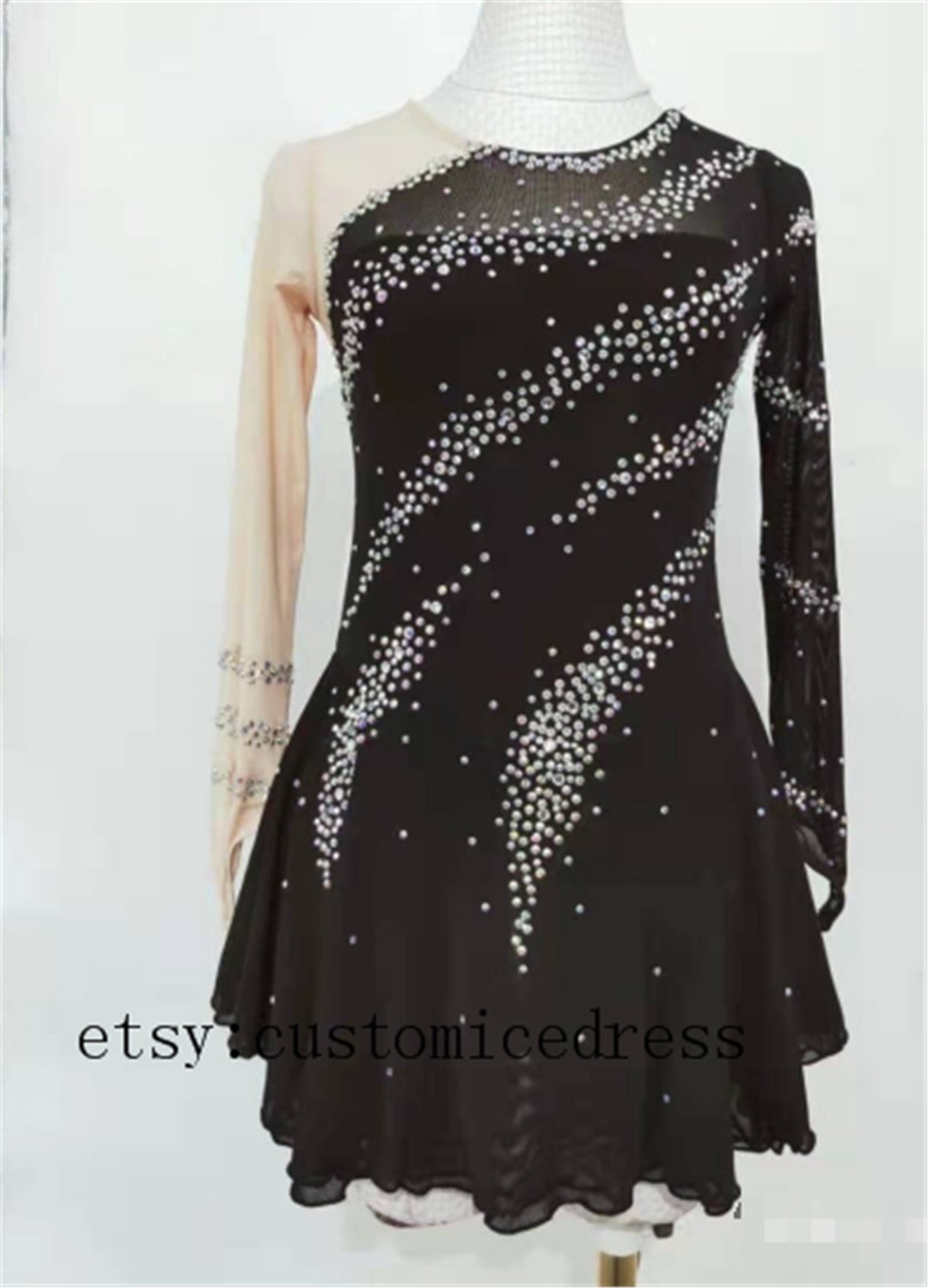 Black Skating Dresses Custom Women Competition Ice Skating Dresses for