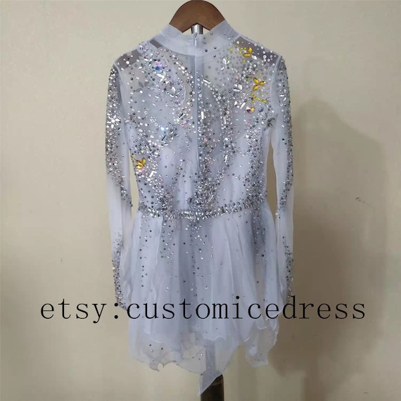 Figure Skating Dresses White Custom  Girls Competition Skating Dresses Spandex