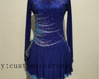Blau Custom Skating Kleider Frauen Wettbewerb Eislaufen Kleider für Mädchen