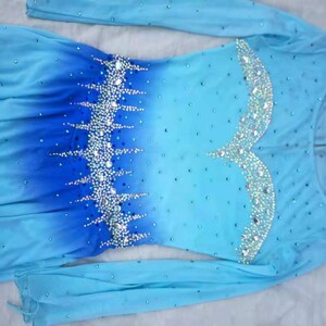 Light Blue Women Competition Ice Skating Dresses for Girls Custom Figure Skating Dress Kids Crystal Long Sleeves image 2