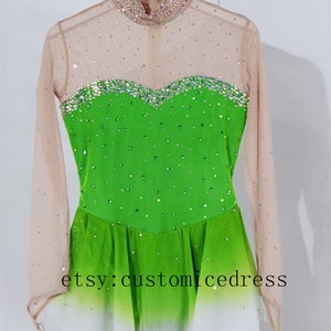 Green Girls  Competition Ice Skating Dress for Kids Custom Figure Skating Dresses Women