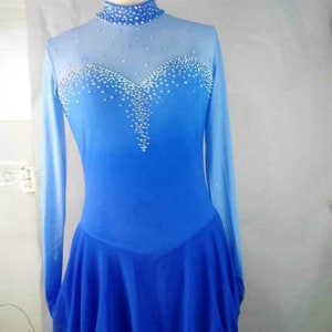 Blue Figure Skating Dress Gradient Girls Ice Dance Dress Custom Kids Competition Skating Dresses