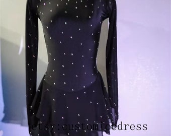 Test Ice Dance Dresses Custom  Girls Black Kids Figure Skating Dress for Testing
