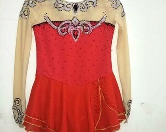 Figure Dress Custom  Girls  Beaded  Women Competition Figure Skating Dress Red Spandex