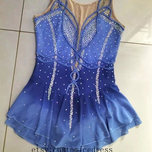 Blue Women Competition Ice Skating Dress for Girls Custom Ice Skating Dresses Kids Crystal No Sleeves