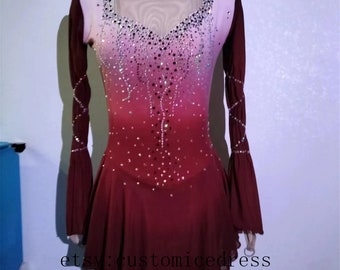 Red Competition Ice Skating Dress for Girls Custom Ice Skating Dresses Kids Crystal