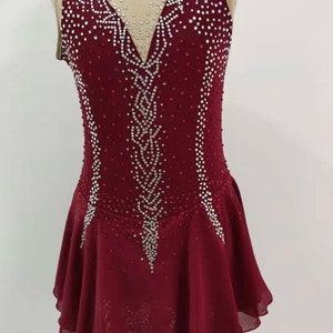 Wine Red Figure Skating Dress Custom  Girls  Beaded Women Competition Ice Skating Dresses Spandex