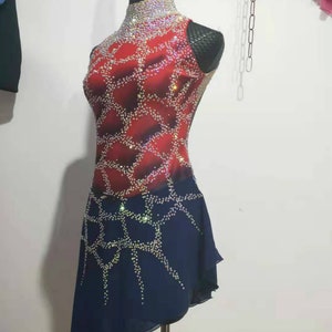 Ice Skating Dresses Custom  Girls  Red Blue Customize No Sleeves Women Competition Figure Skating Dress High Stretch Fabric