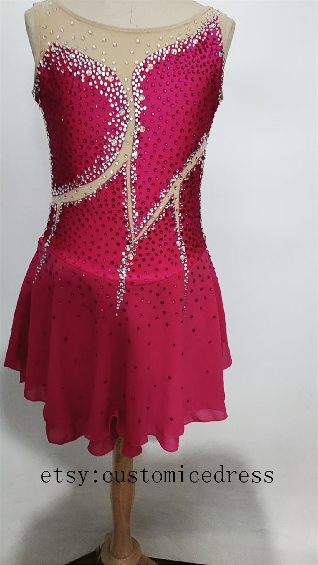 Wine Red Skating Dress Custom Girls Ice Skating Dresses Women Beaded