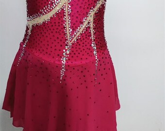 Wine Red Skating Dress  Custom Girls Ice Skating Dresses Women Beaded Customize Competition Ice Skating Clothes Crystals