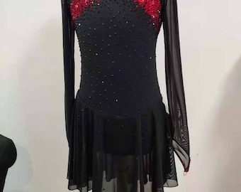 Red White Figure Skating Dress Gradient Girls Ice Dance Dress Custom Kids Competition Skating Dresses