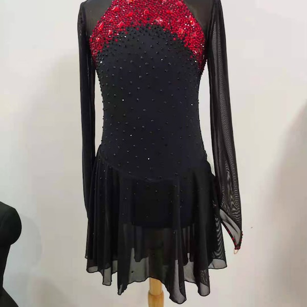 Red White Figure Skating Dress Gradient Girls Ice Dance Dress Custom Kids Competition Skating Dresses