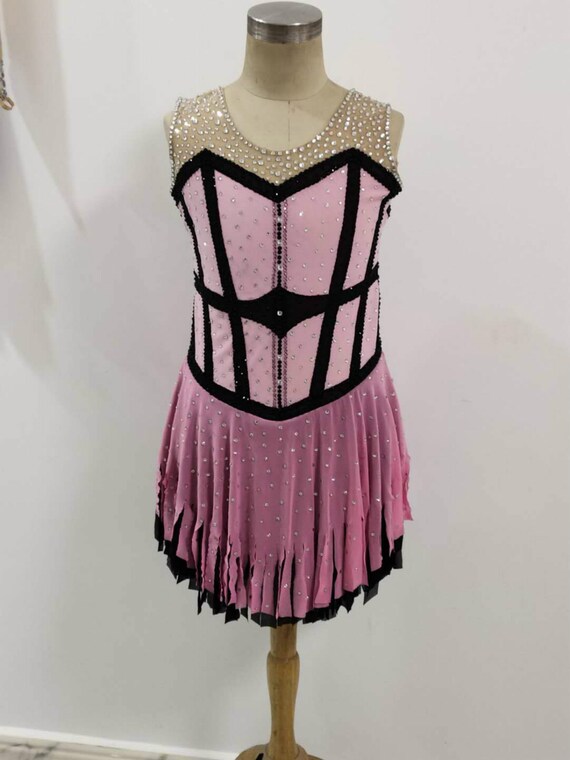 pink ruffle figure skating dress Msemis Girls Sequins Sleeveless Ice Rose 12, Girl's This Romantic Rose figure skating dress is handcrafted for the skater who wants to combine sophisticated artistry with a delicate Carmen Competition figure skating dress