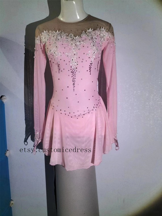 light pink long sleeve skater dress Satin Plunging Belted Skater Dress In LIGHT PINK