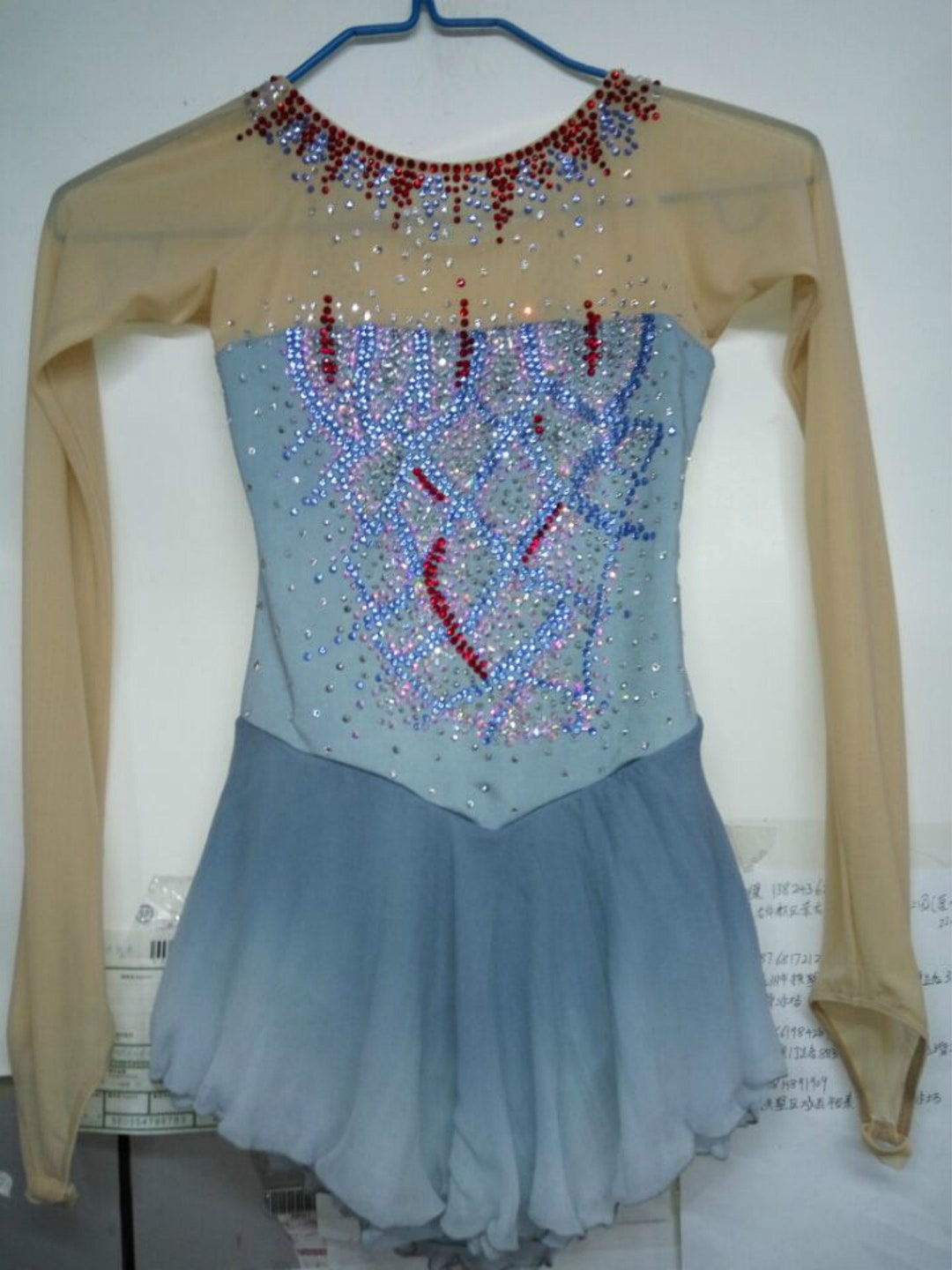 Competition Figure Skating Dress Adult Blue Beaded Women Ice Skating