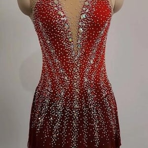 Wine Red Skating Dress  Custom Girls Ice Skating Dresses Women Beaded Customize Competition Ice Skating Clothes Crystals