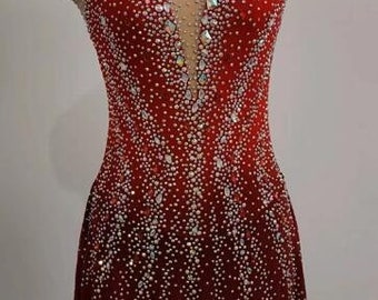 Wine Red Skating Dress  Custom Girls Ice Skating Dresses Women Beaded Customize Competition Ice Skating Clothes Crystals