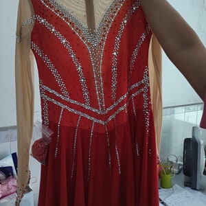 Red Figure Skating Dress Custom  Girls  Beaded  Women Competition Ice Skating Clothing