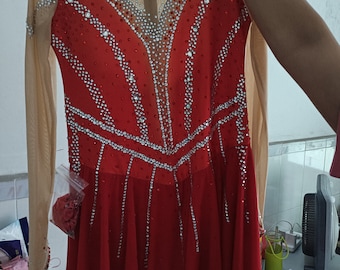 Red Figure Skating Dress Custom  Girls  Beaded  Women Competition Ice Skating Clothing