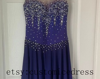 Ice Skating Dresses Custom  Girls Beaded Custom Girls Competition Skating Dress Blue