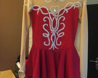 Red Ice Skating Dresses Custom  Girls  Beaded  Women Competition Figure Skating Dress
