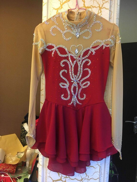 Details about   Kids Ice Skating Dress Custom Girls Competition Figure Dresses Red Beaded YIKE 