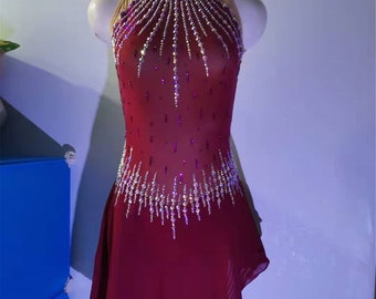 Red Figure Skating Dresses for Women Competition Ice Skating Dresses Custom