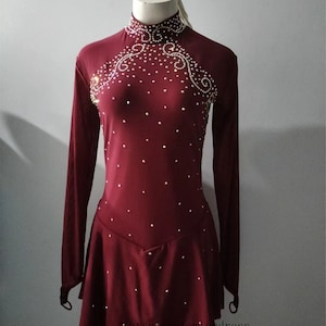 Wine Red Ice Skating Abiti per ragazze Pattinaggio artistico Competion Dress Personalizzato