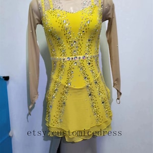 Yellow Figure Skating Dress Custom Women Competition ice Skating Dress